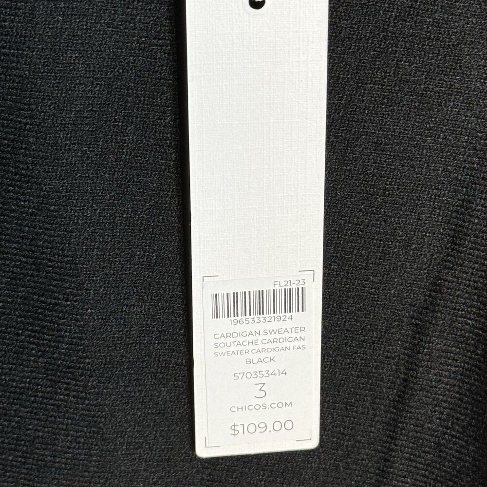 NEW Chicos Black Open Cardigan Sweater Embroidered Sleeves Sz XL Cashmere Blend - Picture 6 of 7